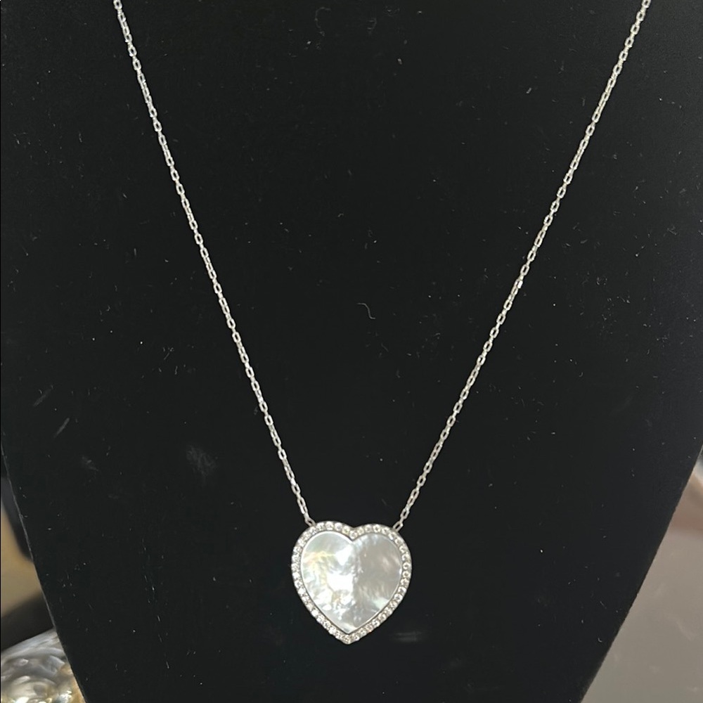 Elegant Sterling Silver Mother of Pearl Heart Pendant Necklace